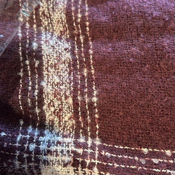 Burgundy Plaid Frayed Fringe Blanket Scarf - Picture 5 of 5